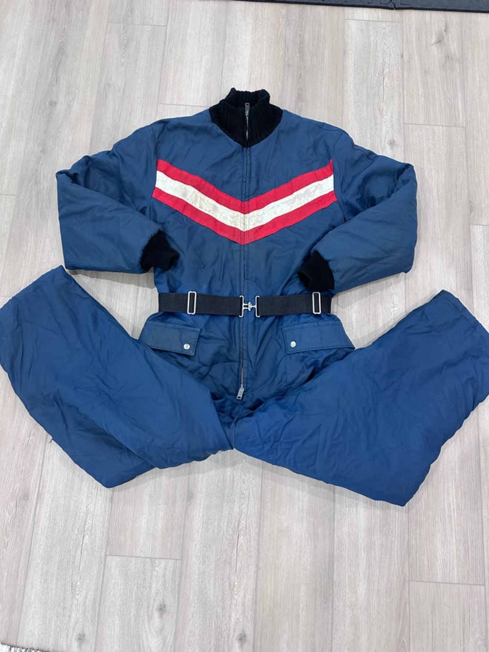 Vintage One Piece Jumpsuit Ski Retro Snowsuit Blue Mens X-Large